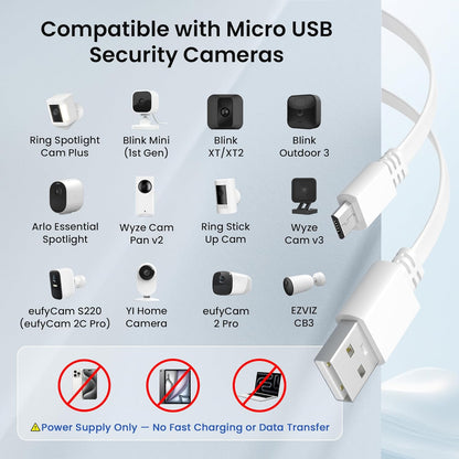 Flat USB a to Micro USB Power Extension Cable 20FT/6M 2Pack,White