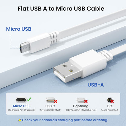 Flat USB a to Micro USB Power Extension Cable 20FT/6M 2Pack,White