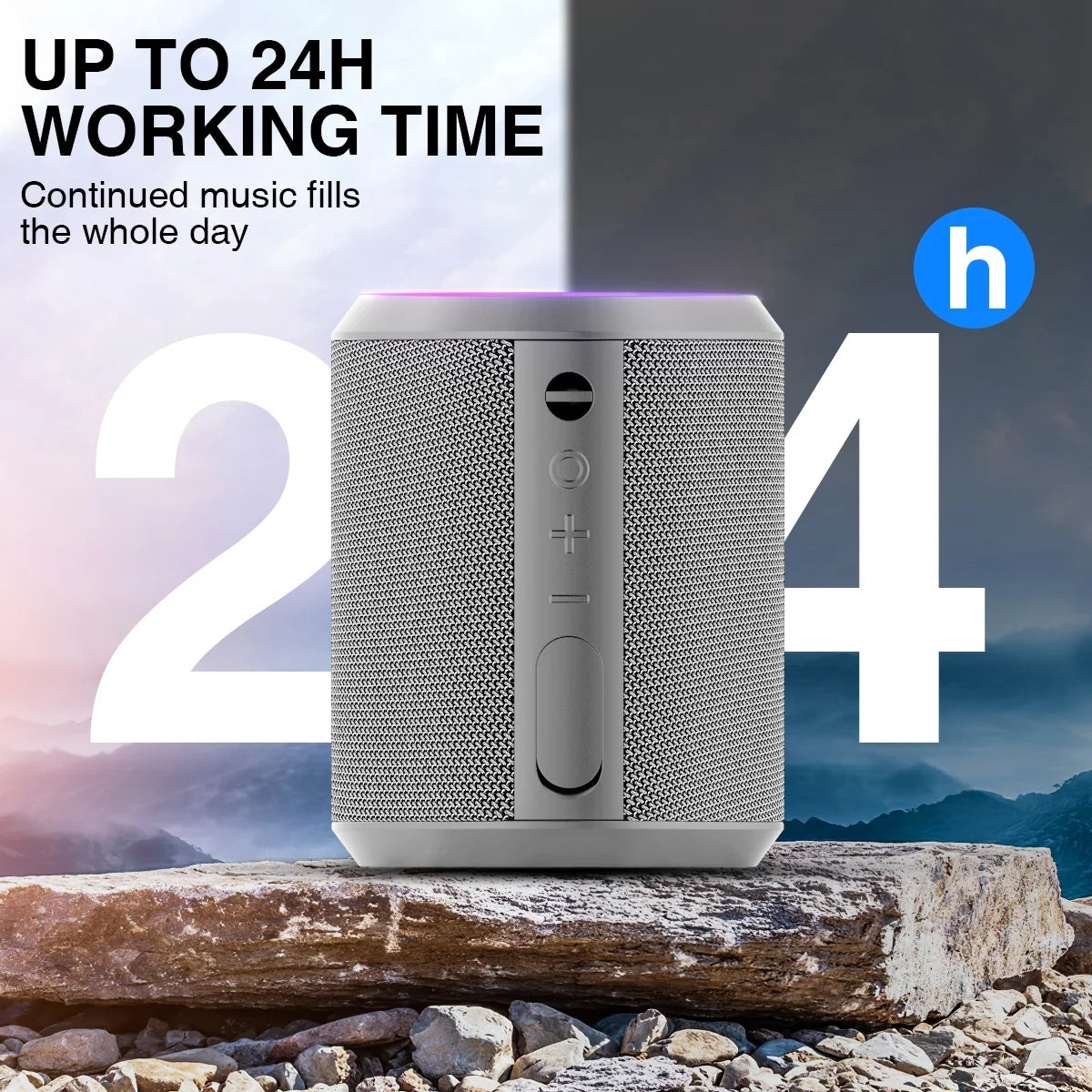 Portable Bluetooth Speaker with LED Lights,Bluetooth 5.3,24H Playtime,Stereo Bass,Built-In Microphone,Ipx7 Waterproof Wireless Outdoor Speaker,Grey