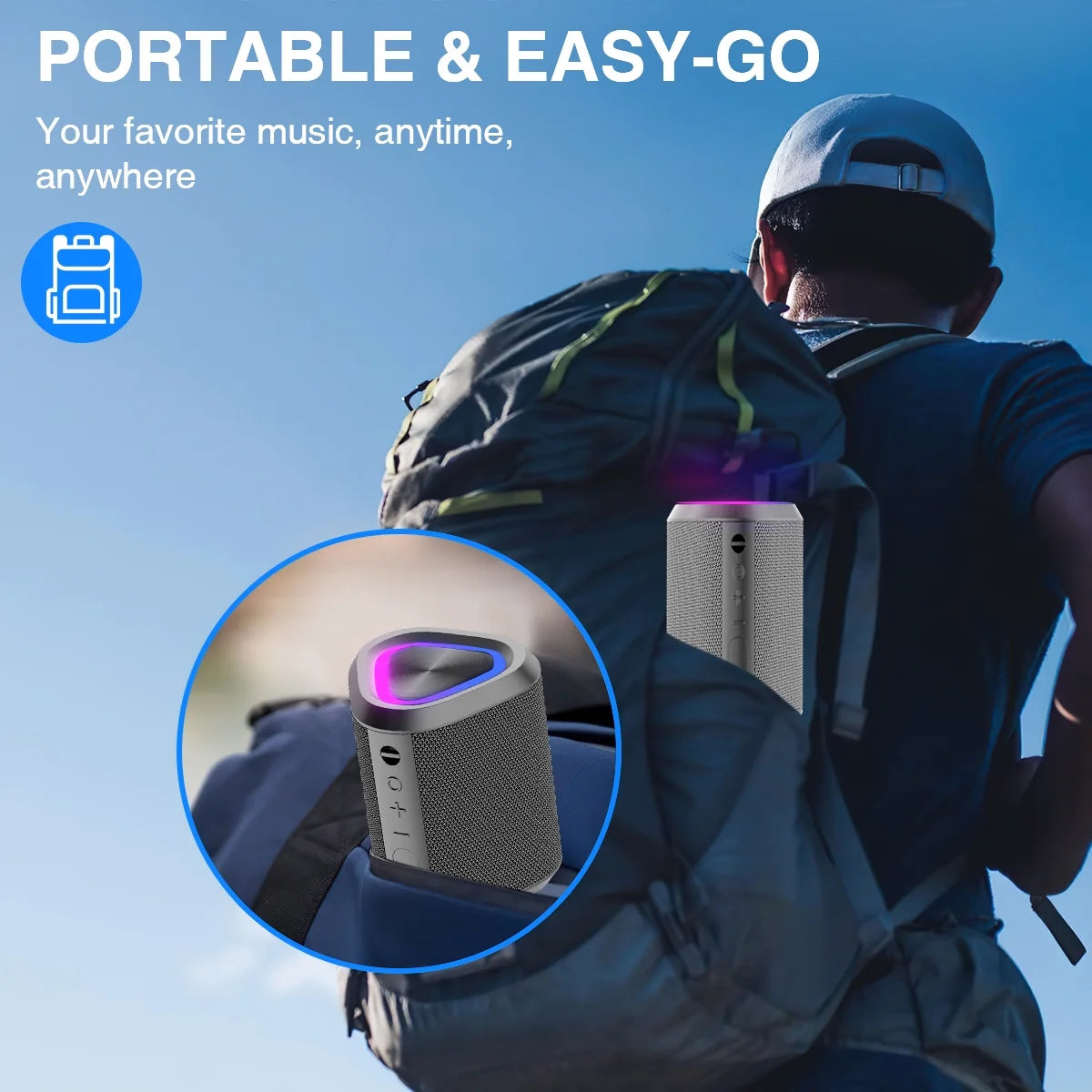 Portable Bluetooth Speaker with LED Lights,Bluetooth 5.3,24H Playtime,Stereo Bass,Built-In Microphone,Ipx7 Waterproof Wireless Outdoor Speaker,Grey
