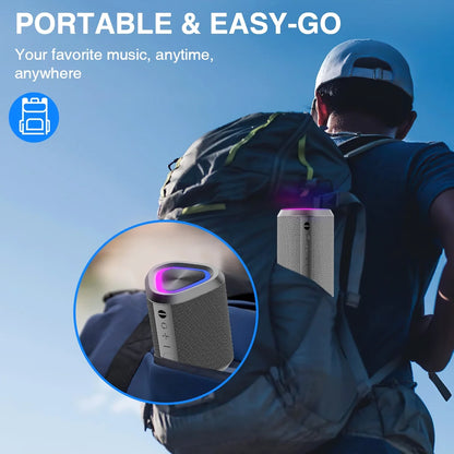Portable Bluetooth Speaker with LED Lights,Bluetooth 5.3,24H Playtime,Stereo Bass,Built-In Microphone,Ipx7 Waterproof Wireless Outdoor Speaker,Grey