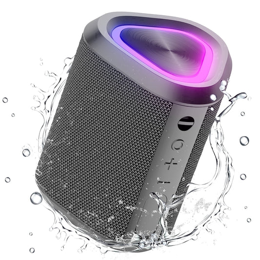 Portable Bluetooth Speaker with LED Lights,Bluetooth 5.3,24H Playtime,Stereo Bass,Built-In Microphone,Ipx7 Waterproof Wireless Outdoor Speaker,Grey