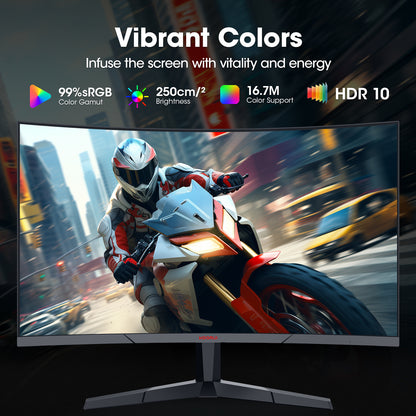 27 Inch Curved Gaming Monitor, 180Hz FHD Computer Monitors, 99% Srgb, Adaptive-Sync