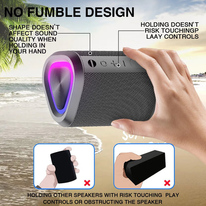Portable Bluetooth Speaker with LED Lights,Bluetooth 5.3,24H Playtime,Stereo Bass,Built-In Microphone,Ipx7 Waterproof Wireless Outdoor Speaker,Grey