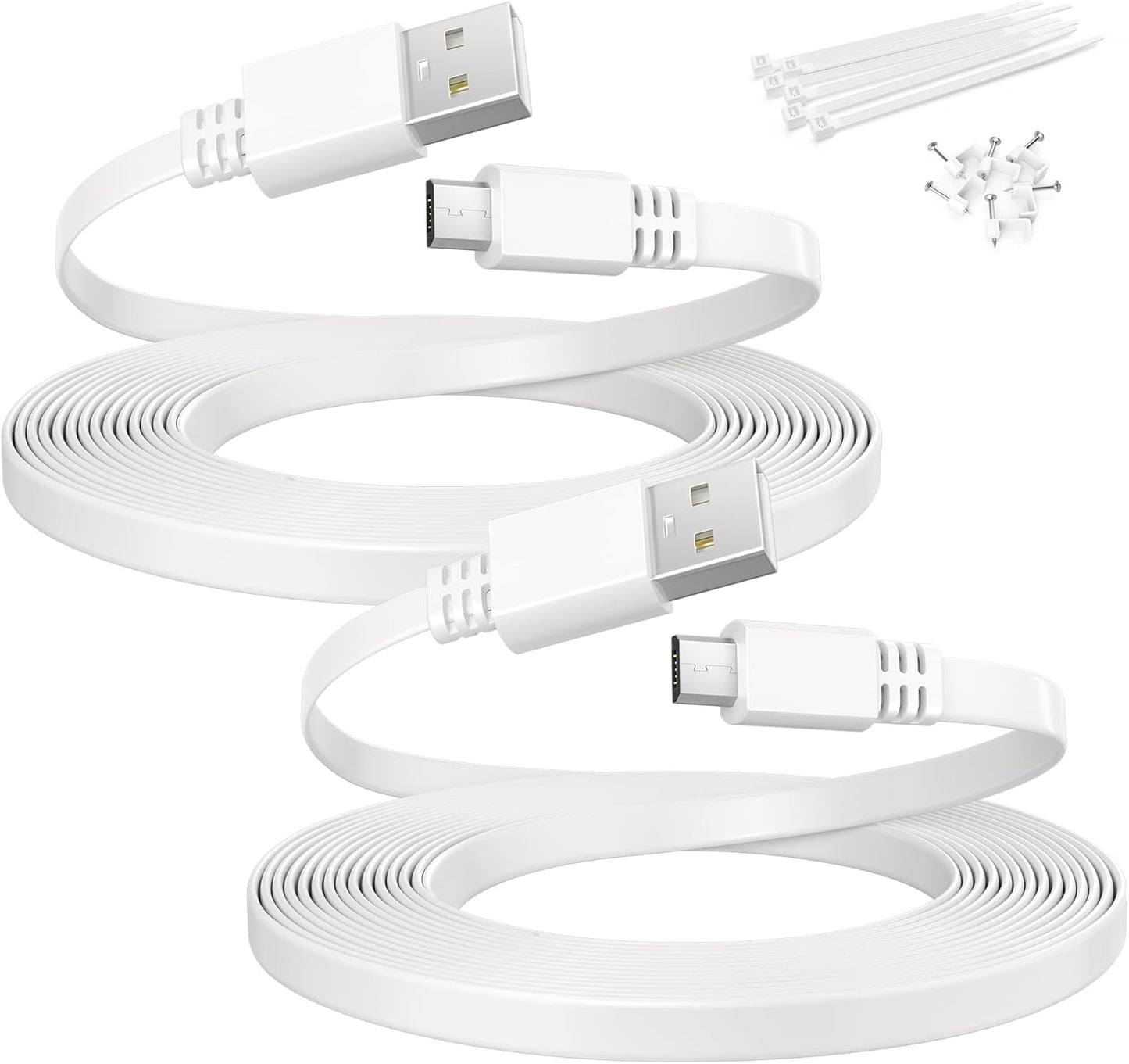 Flat USB a to Micro USB Power Extension Cable 20FT/6M 2Pack,White