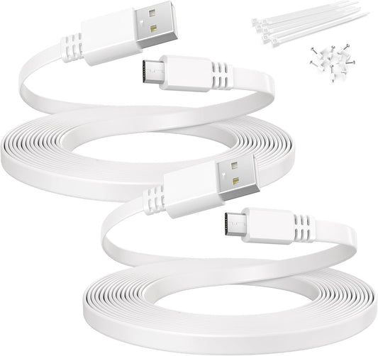 Flat USB a to Micro USB Power Extension Cable 20FT/6M 2Pack,White